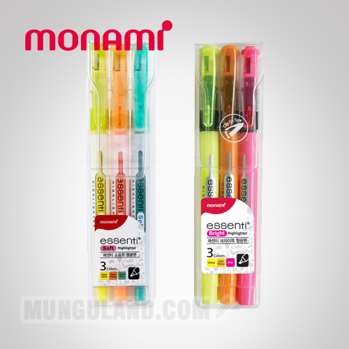 모나미 에센티 형광펜 3색세트 (소프트/브라이트)
